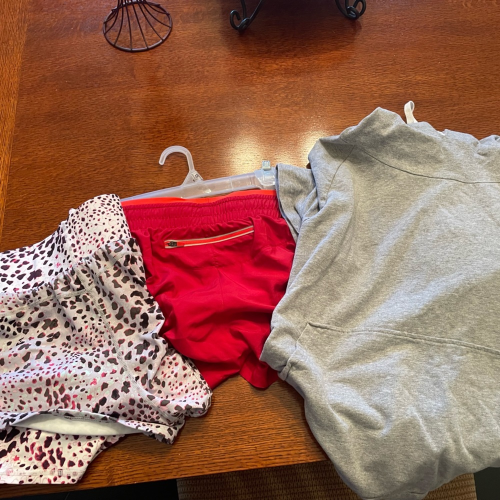 Fabletics athletic shorts and Fabletics hoodie short sleeve shirt